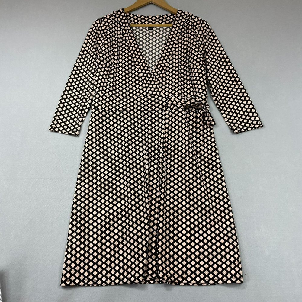 Ann Taylor Jersey Knit Wrap Dress Size 4 Black Peach 3/4 Sleeve Career Office